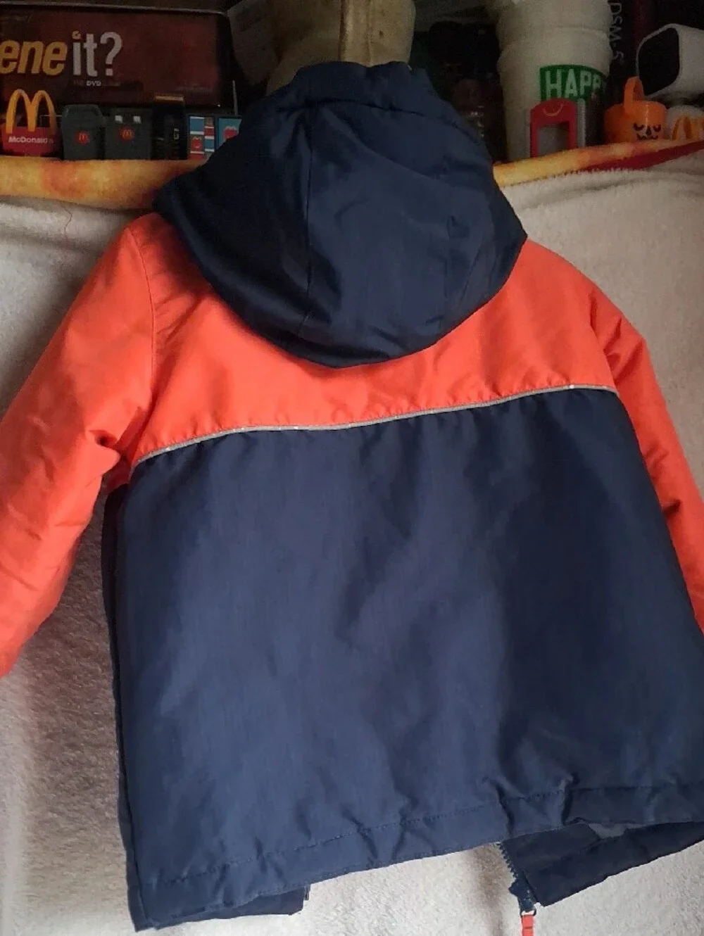 The Children's Place Orange & Navy Colorblock Hooded Puffer Jacket